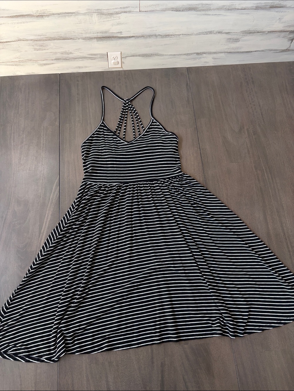Striped Skater Dress with Strappy Spaghetti Straps